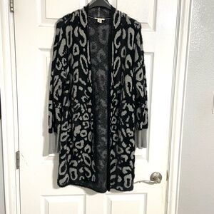 Westbound cozy black and gray cardigan; leopard print; size small; like new!